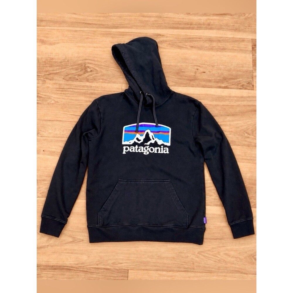 Patagonia Uprisal Fitz Roy Mountain Logo Hoodie Black Men’s Medium EUC - Picture 1 of 11